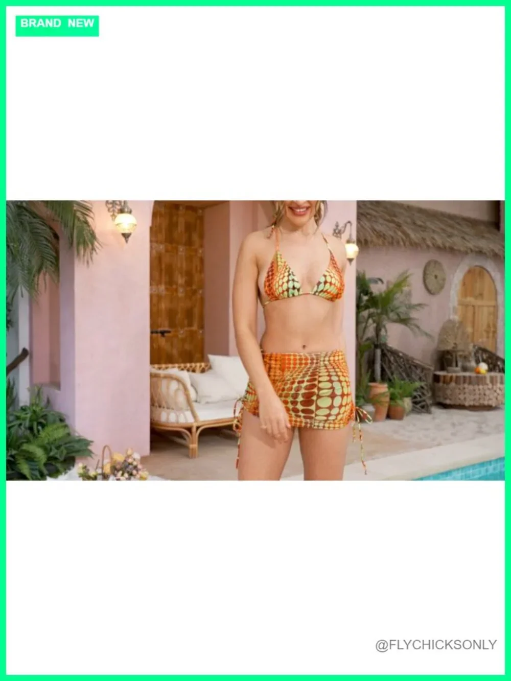 Women's 4 Piece Polka Dot Bikini Set with Cover Up Skirt & Bandana, Halter